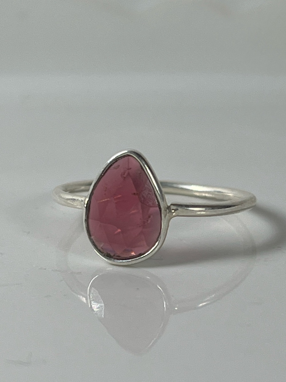Solid Sterling Silver 925 Ruby Corundum Gemstone Flat Stacker Ring Size 7